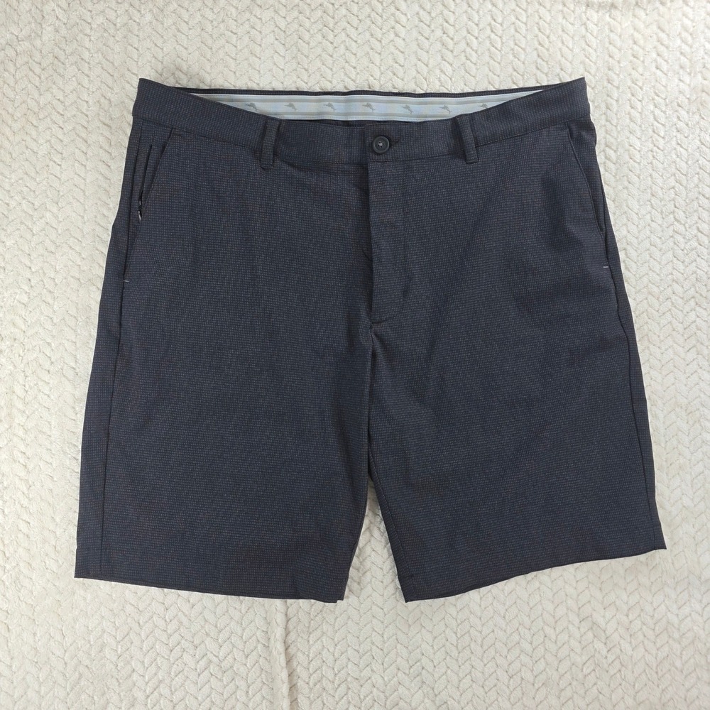 Tommy Bahama Men 38 Charcoal Grey Shorts Micro check Performance Flat Front